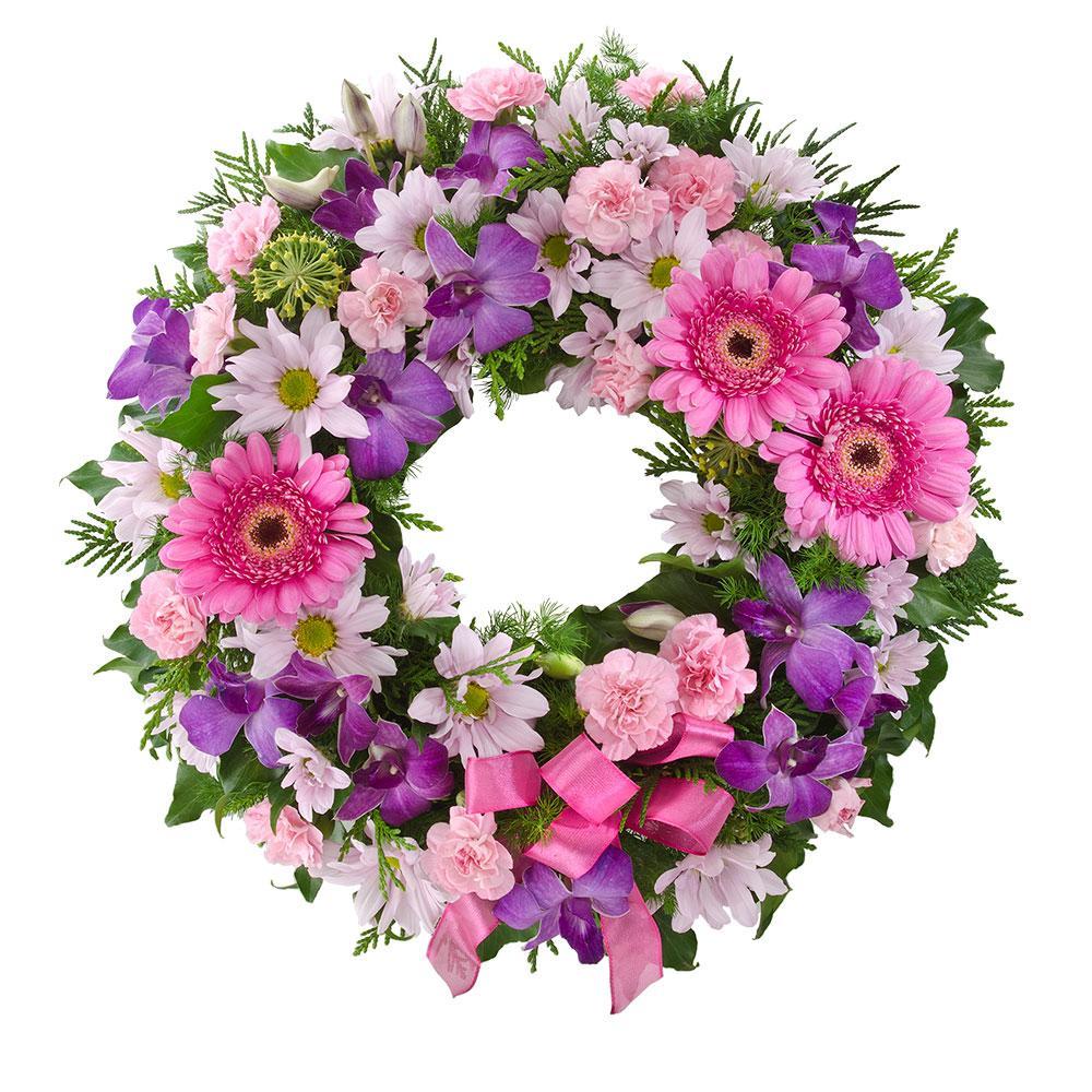 Contemplation | Mixed Pink Cluster Wreath - Floral Tribute